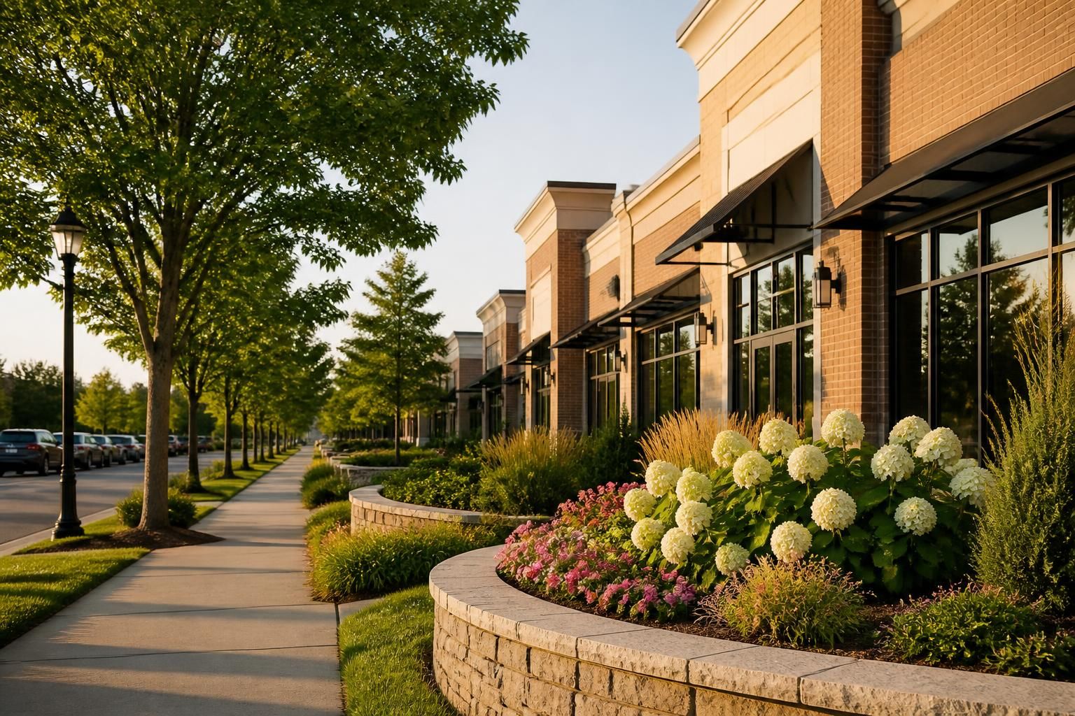 Well-kept commercial district in Beavercreek, Ohio