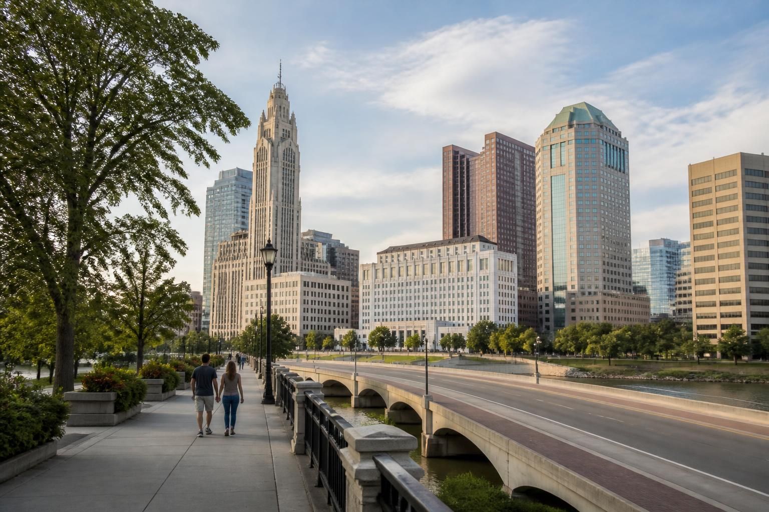 Modern downtown city scene in Columbus, Ohio