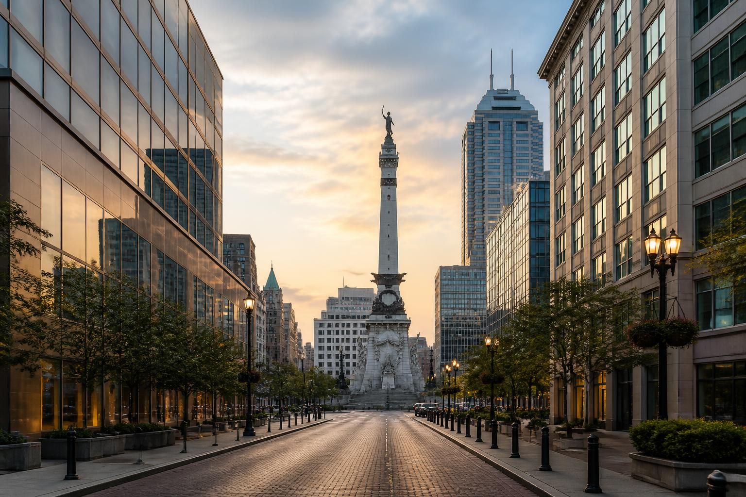 Clean downtown avenue in Indianapolis, Indiana