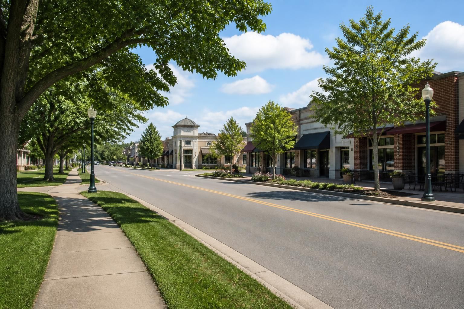 Tidy suburban street scene in Kettering, Ohio